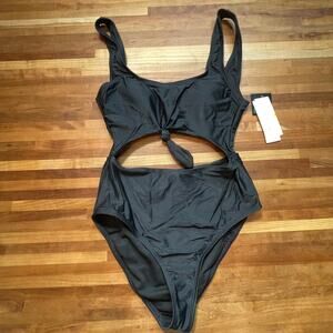 Salt+Cove Sizzle Ribbed Knot-Front One-Piece Swimsuit Black S